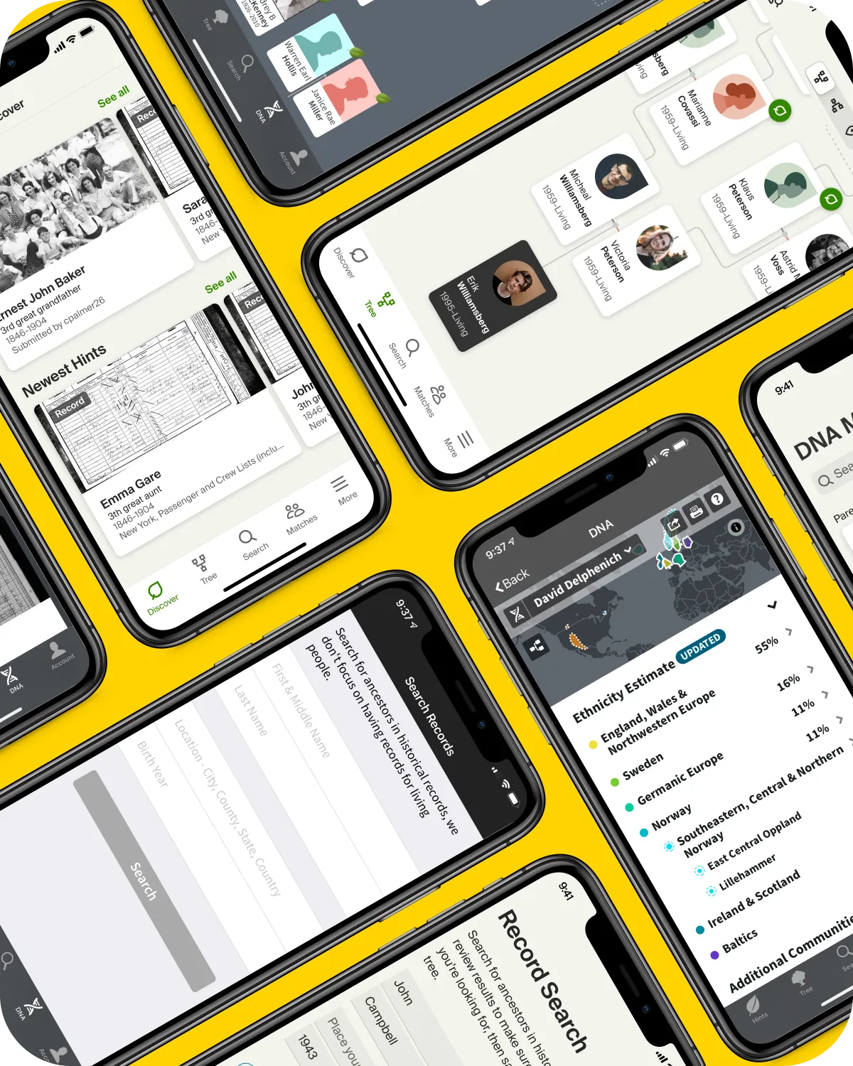 Ancestry App Update — key screens