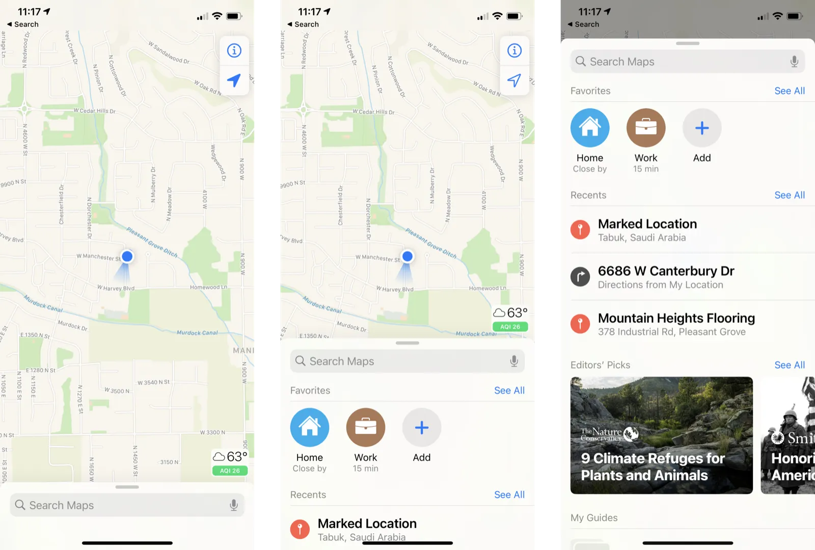Apple Maps' details-drawer pattern — the starting inspiration.