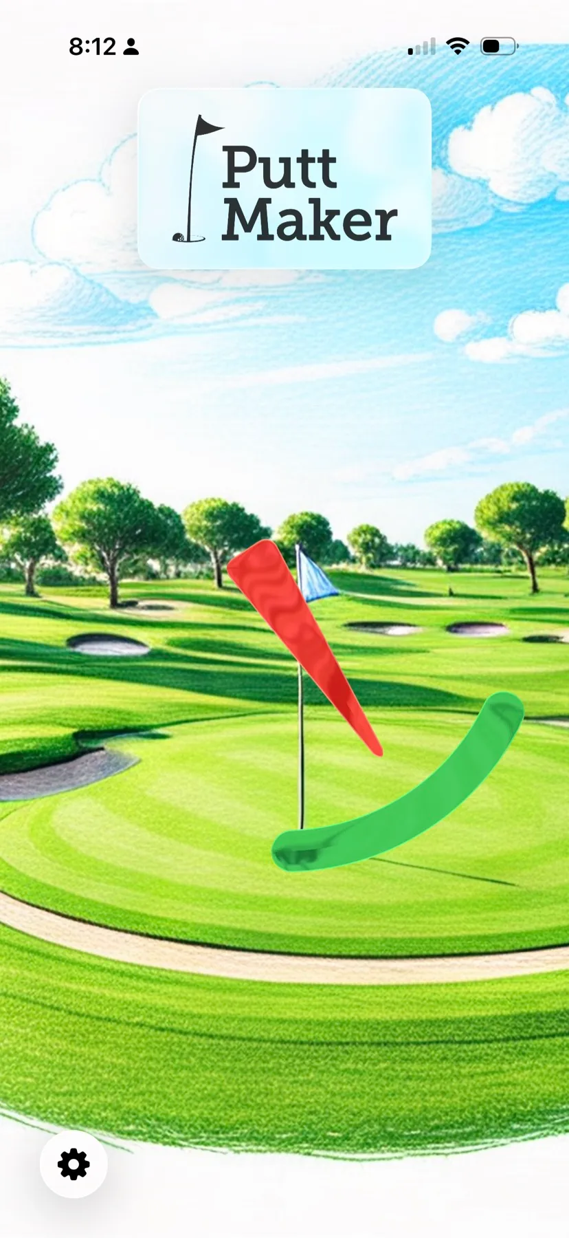 Putt Maker — aim and slope arcs overlaid on an illustrated green